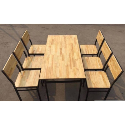 Bàn ghế nhà hàng chân sắt mặt gỗ 6 ghế BQA09