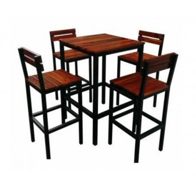 Bàn ghế cafe chân sắt mặt gỗ có 4 ghế ngồi BGCF01