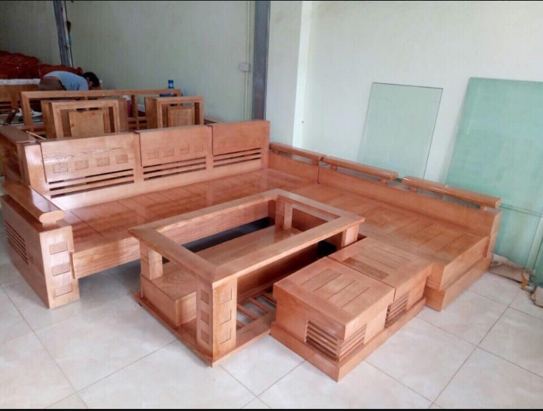 Bộ bàn ghế sofa gỗ chữ L phòng khách BPK04
